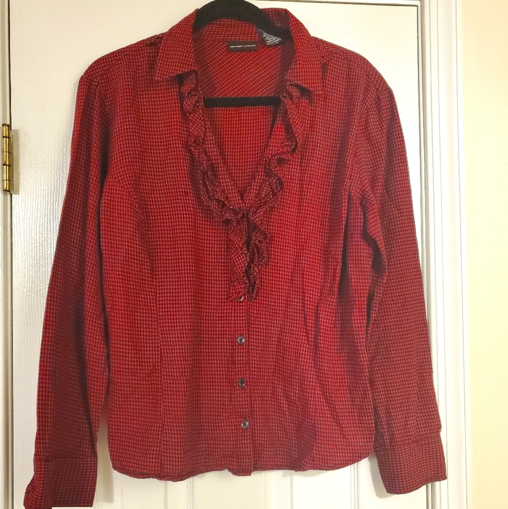 Ruffle collar button down shirt